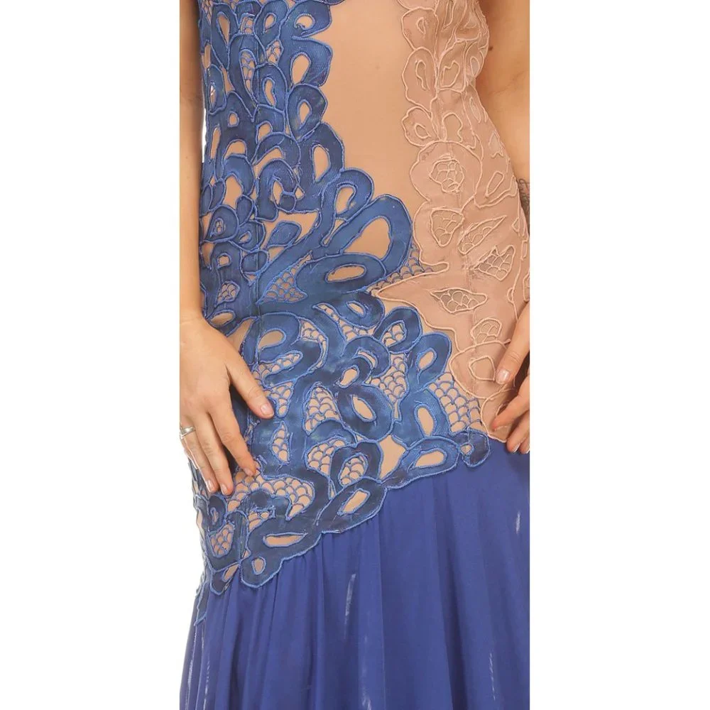 Ema Savahl Sheer Painted Lace Blue & Nude Dress - Picture 3 of 3